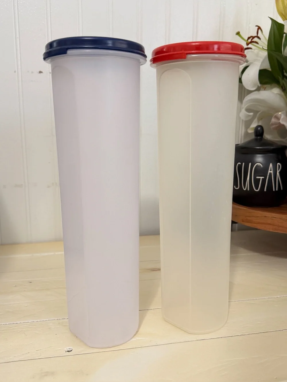 Vintage Tupperware Spaghetti Keepers Pasta Storage Containers Set of 2 Red Blue
